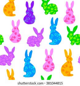 Seamless vector pattern with rabbit, flowers. Ideal for celebration card, wrapping paper, textile, wallpaper, web pages background, scrap booking