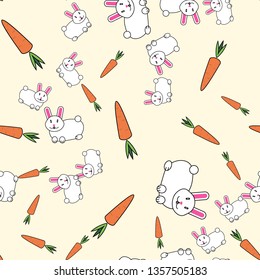 Seamless vector pattern with rabbits and carrots