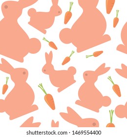 Seamless vector pattern rabbits with carrots on white background.