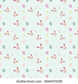 Seamless vector pattern with rabbits. Colorful illustration for print, t-shirt, design, wallpaper, decor, textile. Easter concept background. Design for kids in vector.