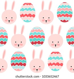 Seamless vector pattern with rabbits and painted eggs.
