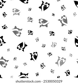 Seamless vector pattern with raccoon head symbols, creating a creative monochrome background with rotated elements. Vector illustration on white background