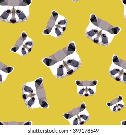 Seamless vector pattern - raccoon on yellow background