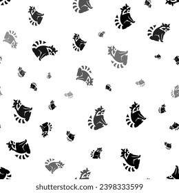 Seamless vector pattern with raccoon symbols, creating a creative monochrome background with rotated elements. Vector illustration on white background