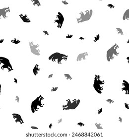 Nahtloses Vektorgrafik-Muster mit Waschbär-Symbolen, die einen kreativen monochromen Hintergrund mit rotierten Elementen schaffen. Vektorillustration auf weißem Hintergrund