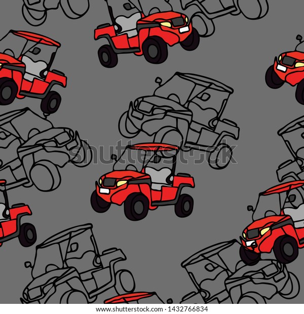 Seamless vector pattern with racing cars on grey\
background. Buggy car wallpaper design for Kids. Off road\
transportation fashion fabric\
style.