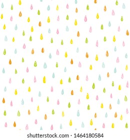 Seamless vector pattern with rain drops in rainbow colors. Cute abstract pattern in doodle style.