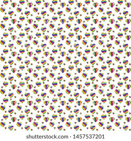 Seamless vector pattern with rainbow hearts. Gay Fashionable Illustration, Handmade, Textured. Repeating colorful tiles, artwork for print and textiles.