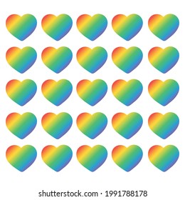 Seamless vector pattern with rainbow hearts. Pride flag colored illustration.