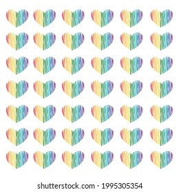Seamless vector pattern with rainbow hearts. Pride flag colored illustration.
