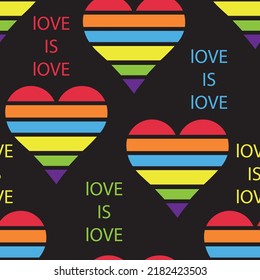 Seamless vector pattern with rainbow hearts. Gay pride flag colored illustration. Trendy stylish texture. Repeating colorful tile, artwork for print and textiles.
