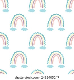 Seamless vector pattern with a rainbow image. Perfect for printing on both fabric and paper