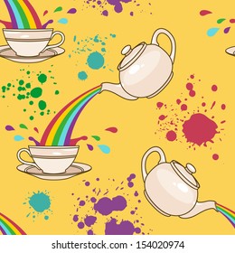 seamless vector pattern with rainbow tea and splashes