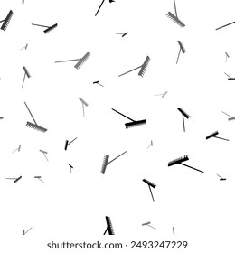 Seamless vector pattern with rake symbols, creating a creative monochrome background with rotated elements. Vector illustration on white background