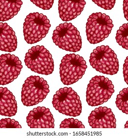 Seamless vector pattern of raspberries on white background