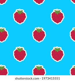 Seamless vector pattern with raspberries on a blue background. Suitable for the design of textile fabric, wrapping paper, and wallpaper for websites. Vector illustration.