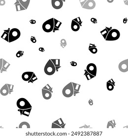 Seamless vector pattern with real estate location symbols, creating a creative monochrome background with rotated elements. Vector illustration on white background
