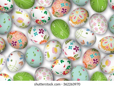 Seamless vector pattern with realistic eggs. Holiday background. Happy Easter. 