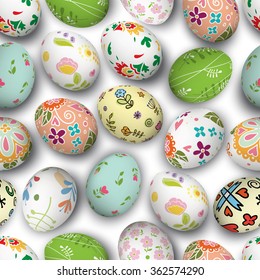 Seamless vector pattern with realistic eggs. Holiday background. Happy Easter. 