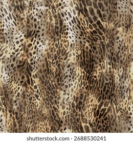 Seamless vector pattern with realistic leopard skin print, showcasing a wild, fashionable, and exotic texture. Perfect for allover print designs and stylish backgrounds.

