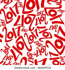 Seamless vector pattern of red 2017 on white background.