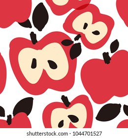 Seamless  vector pattern with red apples. Repeating red fruit background.