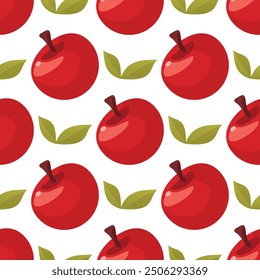 Seamless vector pattern with red apples on a white background.