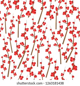 Seamless vector pattern with red berries. All elements are isolated.