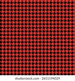 Seamless vector pattern with red and black houndstooth design, high contrast textile texture perfect for Christmas and winter fashion, bold traditional background with dynamic festive energy