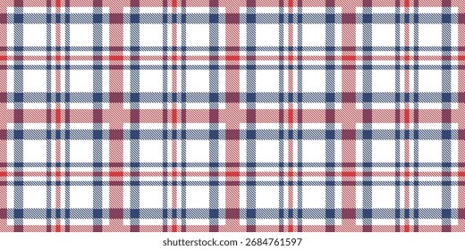 Padrão de vetor sem costura vermelho azul branco xadrez tartan verificar design tradicional escocês fundo têxtil perfeito para moda tecido Quarto de julho Independência Decor dia patriótico envoltório papel de parede