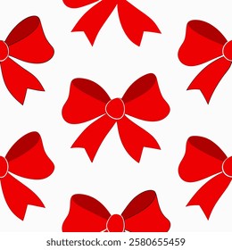 Seamless vector pattern of red bows on a white background for packaging, fabric, wallpaper for the holidays of Valentine's Day, wedding, birthday Pro Vector