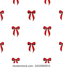 A seamless vector pattern of red bows on a white background, ideal for festive designs and decorations.