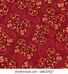 Seamless vector pattern with red butterflies