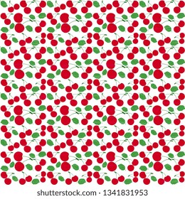 Seamless vector pattern with red cherries on a white background, for the wrap, surface, packaging, cards, wallpaper. Abstract illustration, artistic. Cherry background textured. Summer design.
