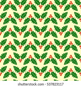 Seamless vector pattern with red Christmas berries.