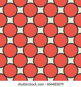 Seamless vector pattern with red circles on beige background