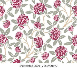 Seamless vector pattern with red clover flowers.