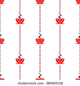 Seamless vector pattern with red coffee cups with dots on the white background. Series of Food and Drink Seamless Patterns.