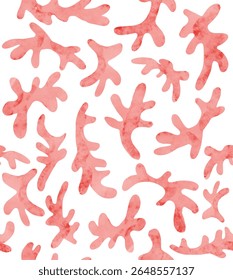 Padrão de vetor contínuo com corais vermelhos sobre um fundo branco. Papel de parede náutico desenhado à mão simples. Impressão Criativa Moderna Com Elementos De Recife. Padrão Tropical Com Corais. RGB