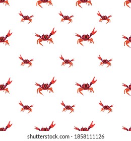 Seamless vector pattern. Red crab, on a white background. Vector graphics.