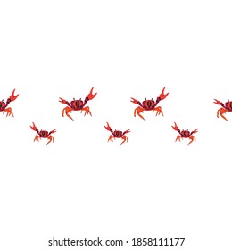 Seamless vector pattern. Red crab, on a white background. Vector graphics.