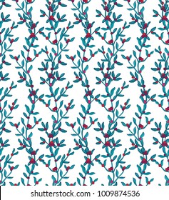 Seamless vector pattern with red cranberry  berries on white background