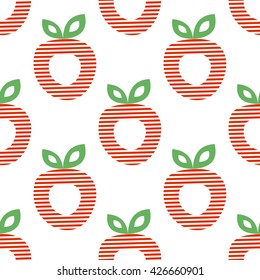 Seamless vector pattern with red decorative ornamental cute strawberries and dots on the white background. Repeating tiled ornament. Series of Fruits and Vegetables Seamless Patterns.