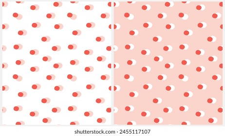 Seamless Vector Pattern With Red Dots. Hand Drawn Irreagular Endless Print with Polka Dots on a White and Light Background. Delicate Dotted Patterns ideal for Fabric, Wrapping Paper. RGB.