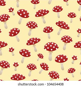 Seamless vector pattern with red fly-agaric mushrooms