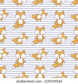 seamless vector pattern of red fox on striped background