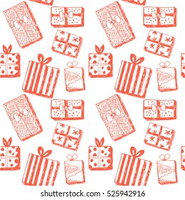 Seamless vector pattern with red gifts.