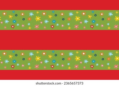 Seamless vector pattern red green flowers lines dots speckles Perfect floral summer spring print children's fabrics Bed linen Wrapping paper Typography design Tablecloths Scrapbooking Cardmaking Cute
