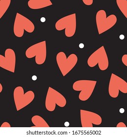 Seamless Vector Pattern with red hearts and white dots for decoration, print, textile, fabric, stationery