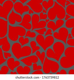 seamless vector pattern of red hearts on a gray background